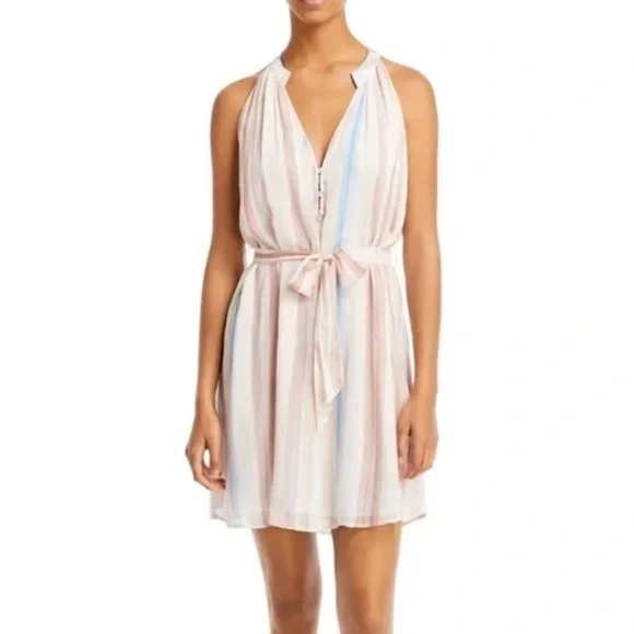 Bella Dahl Desert Horizon Striped Sleeveless Dress in Soft Pastel with Waist Tie - Picture 1 of 11